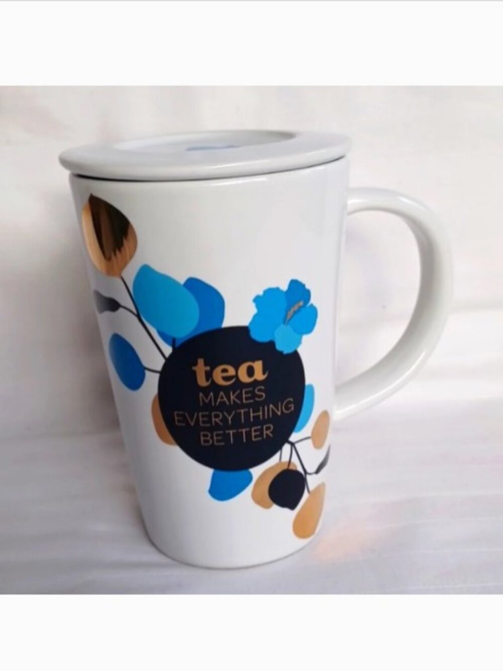David's Tea "Tea Makes Everything Better" Covered Ceramic Mug